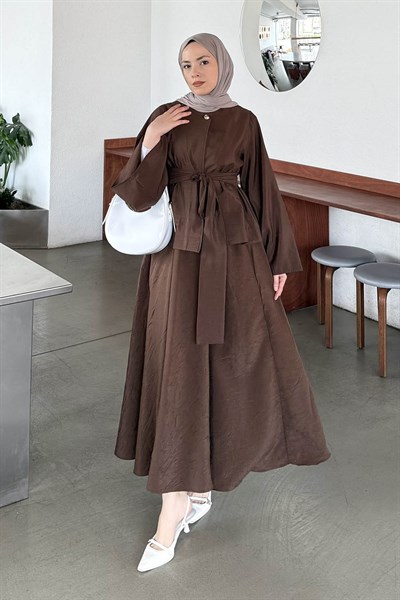 Bağcıklı Etek-Bluz İkili Takım Acı Kahverengi