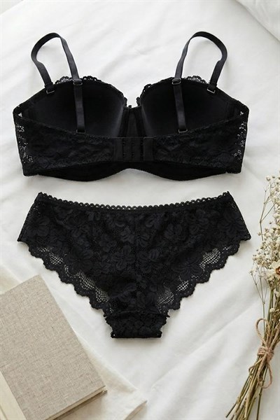 Toparlayıcı Özellik Çıkarılabilir Askı Lotus Sütyen Takım Siyah