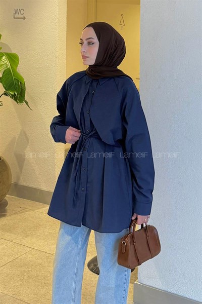 Pelerin Detaylı Gömlek Lacivert