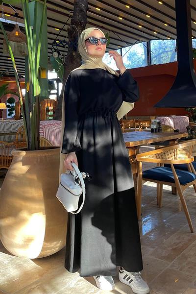 Bel Tünel Detaylı Elbise Siyah