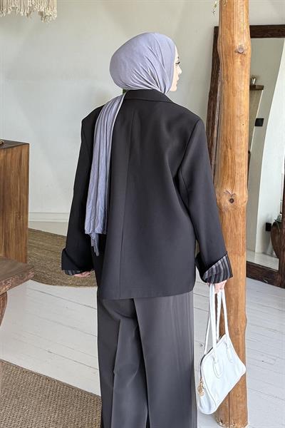 Astarı Çizgili Atlas Ceket Siyah