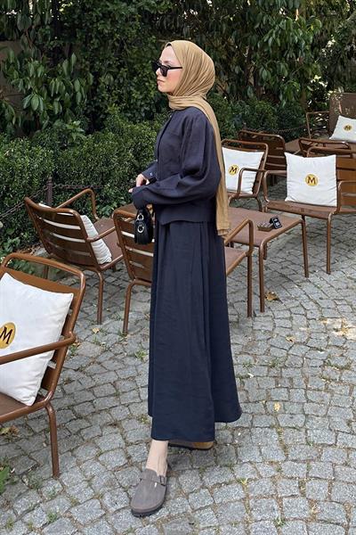 Etekli Tesettür Takım Siyah