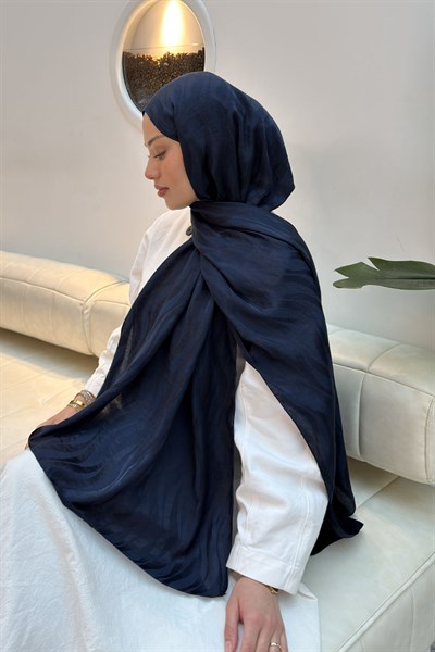 Shine Desen Ayrobin Floş Jakar Şal Lacivert