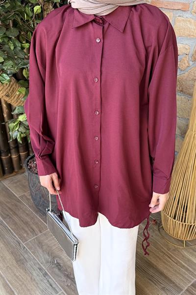 Oversize Gömlek Bordo