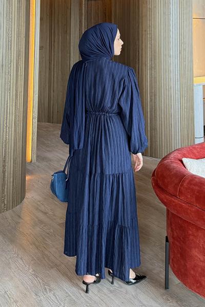 Biritli Tesettür Elbise Lacivert