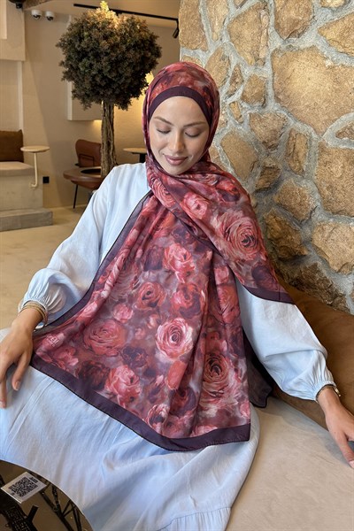 Botanik Çiçek Desen Lara Soft Şal Koyu Bordo