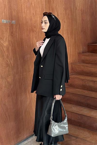 Gold Düğmeli Blazer Ceket Siyah