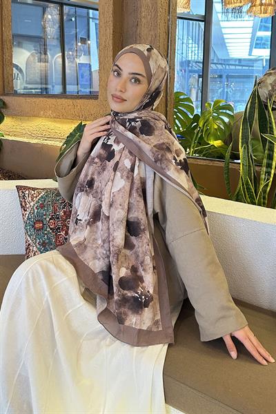 Batik Çiçek Desen Bambu Şal Toprak