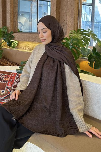 Bloom Desen Ayrobin Floş Jakar Şal Acı Kahverengi