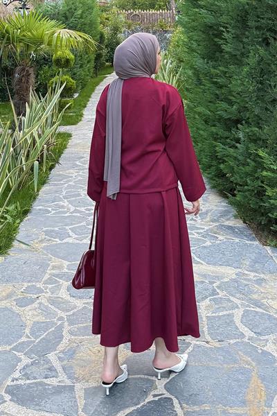 Bağlama Detaylı Etekli Takım Bordo