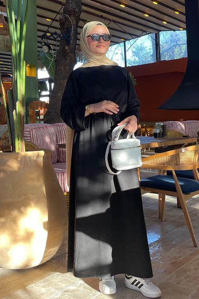 Bel Tünel Detaylı Elbise Siyah