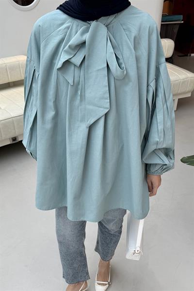 Yaka Fular Detaylı Gömlek Mint Yeşili