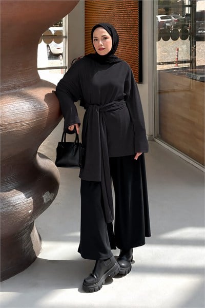 Kemer Bağlamalı Tunik Siyah