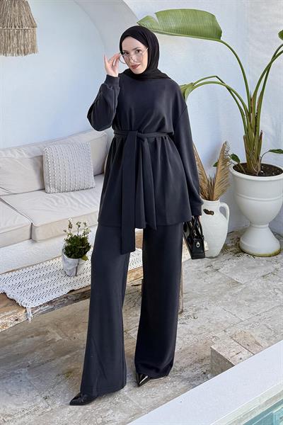 Bağlama Detaylı İkili Takım Siyah