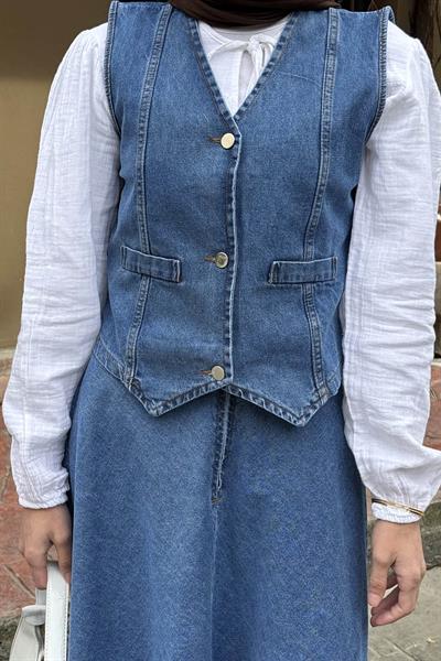 Kruvaz Kapama Kot Etekli Takım Koyu Mavi