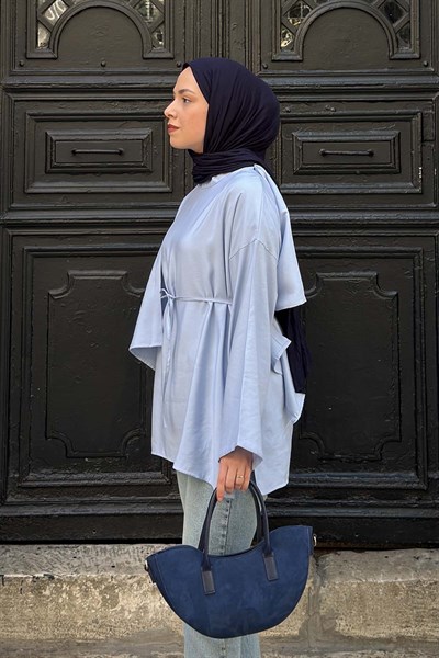 Pelerin Detaylı Oversize Tunik Bebe Mavisi