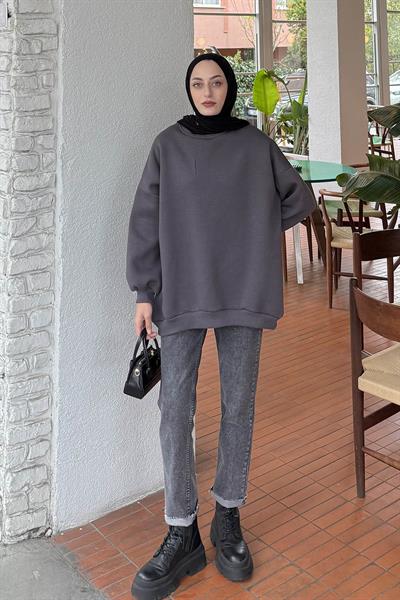 Jasmin Bisiklet Yaka Oversize Sweat Antrasit
