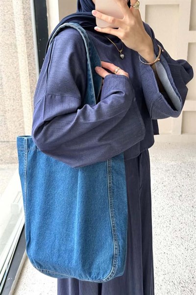 Kadın Anton Çift Cepli Cırtlı Çanta Kot Mavisi
