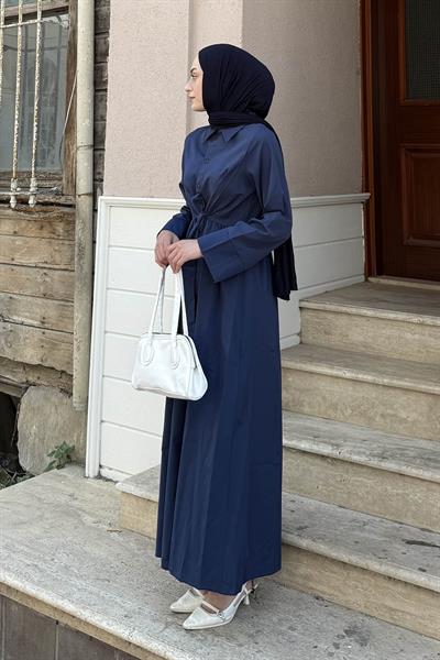 Ön Bağlama Detaylı Tesettür Elbise Lacivert