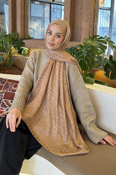 Bloom Desen Ayrobin Floş Jakar Şal Camel