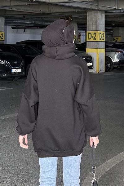 Üç İplik Kanguru Cep Sweatshirt Siyah