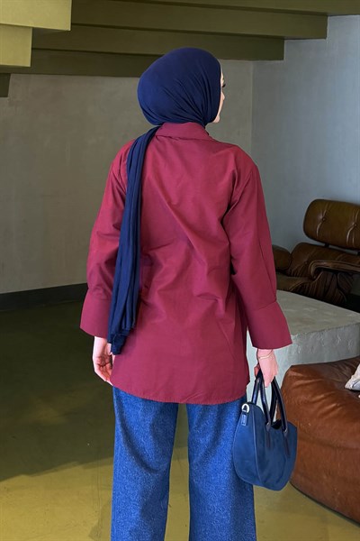 Bağlama Detaylı Tesettür Gömlek Bordo
