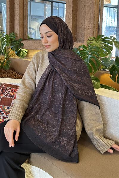 Retro Desen Bambu Şal Siyah Kahverengi