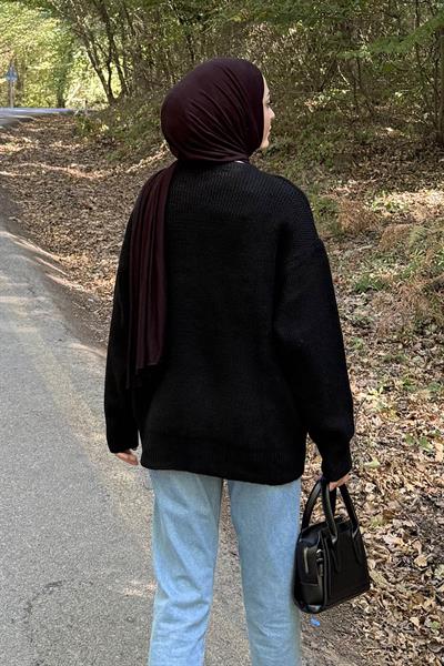 İnce Örgülü Kazak Siyah