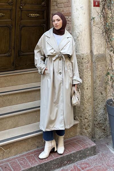 Kruvaze Oversize Trenç Taş