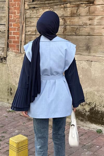 Kolsuz Tesettür Yelek Mavi