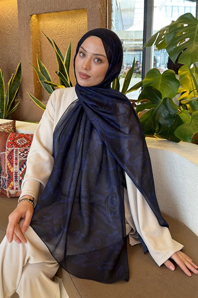 Etnik Desen Ferah Şal Lacivert