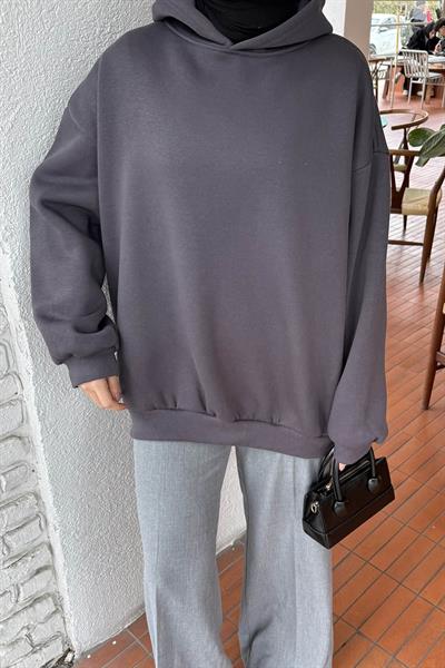 Kapüşonlu Salaş Sweatshirt Antrasit