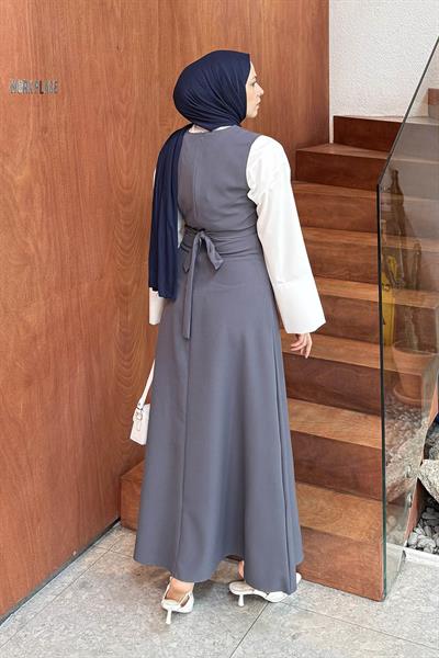 Düğme Detaylı Elbise Antrasit