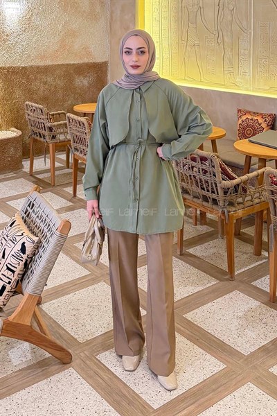 Pelerin Detaylı Gömlek Çağla Yeşili