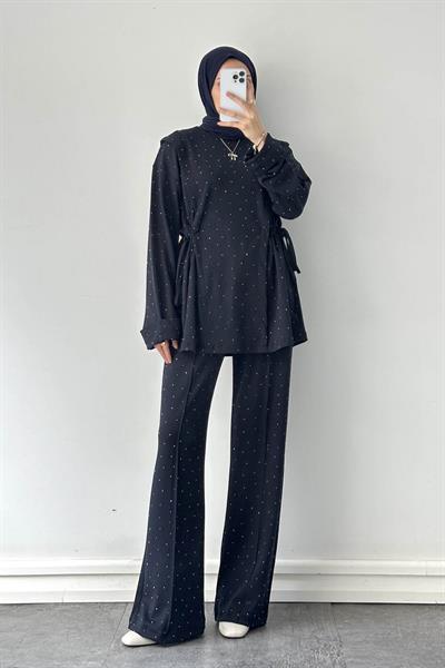 Tünel Detaylı Taşlı Takım Lacivert