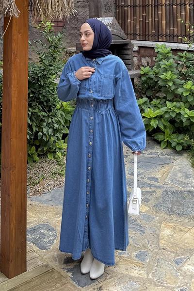 Beli Lastikli Kot Elbise Kot Mavisi