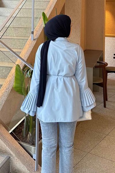 Piliseli Uzun Gömlek Mavi