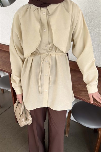 Pelerin Detaylı Gömlek Bej