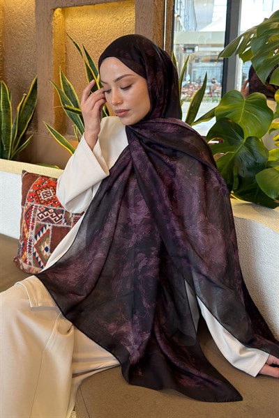 Gül Çiçek Desen Ferah Şal Mürdüm