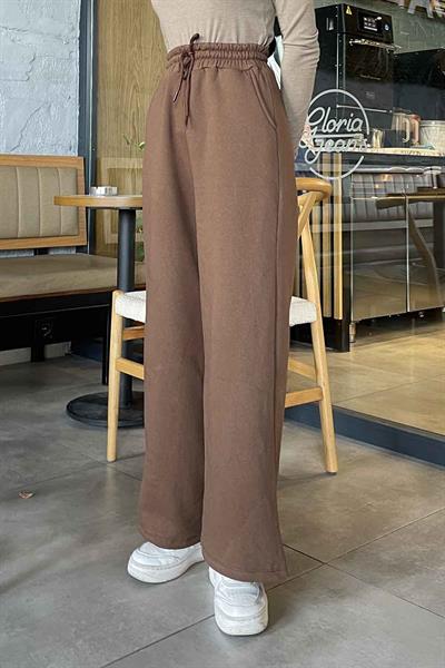 Üç İplik Bol Paça Eşofman Acı Kahverengi