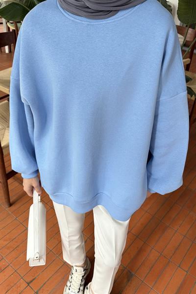 Jasmin Bisiklet Yaka Oversize Sweat Bebe Mavisi