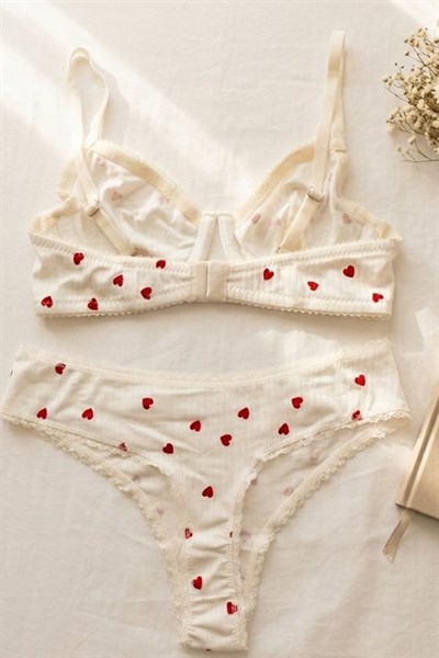 Desnli Sütyen Takım Kırmızı