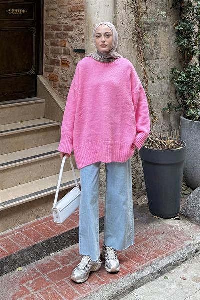 Geniş Kollu Kazak Pembe