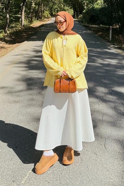 Yaka Bağlama Detaylı Kazak Sarı