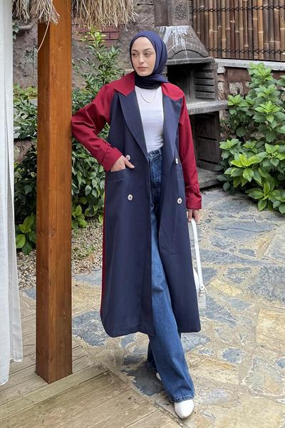 Retrica İki Renk Trençkot Bordo