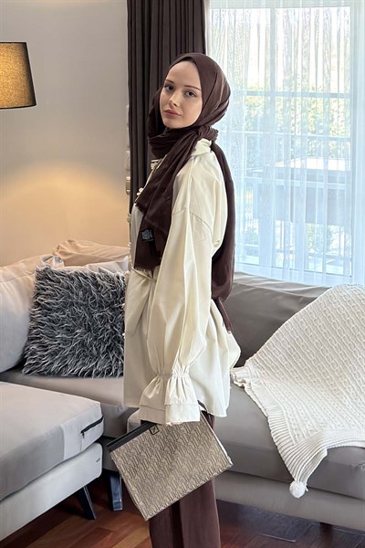 Fırfırlı Bağlama Detaylı Gömlek Bej