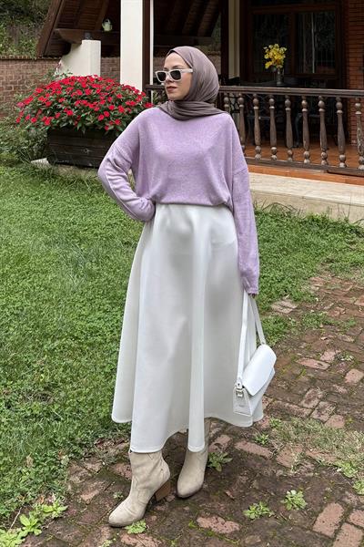 Kayık Yaka Triko Kazak Lila