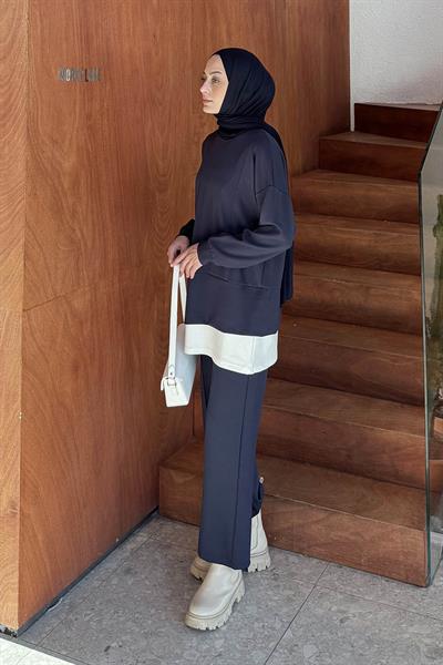 Fermuarlı Garnili Takım Lacivert