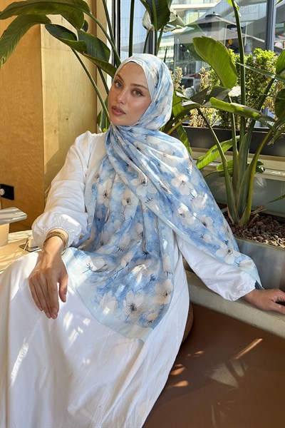 Çiçek Desen Lara Soft Şal Bebe Mavisi