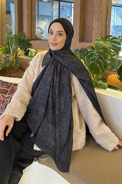 Retro Desen Bambu Şal Siyah Gri